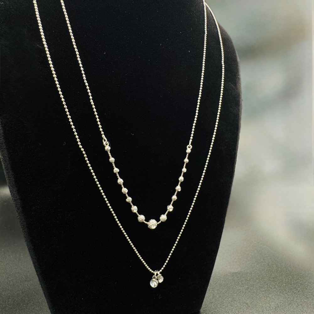 Signed Gwen Stefani Layered‎ Necklace Dainty Balls Inlayed Crystal Silver Tone